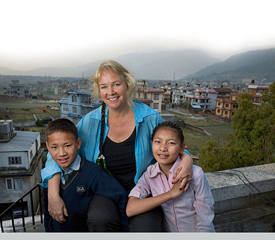 The people business: Audette Exel in Kathmandu with two of the children her ISIS Foundation has rescued.