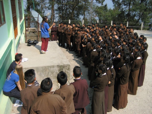 Aashima Auplish speaking to school students in Sikkim.