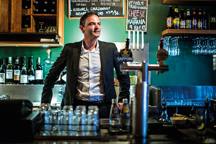 Peter Malatt in the tiny bar in Meyers Place. 