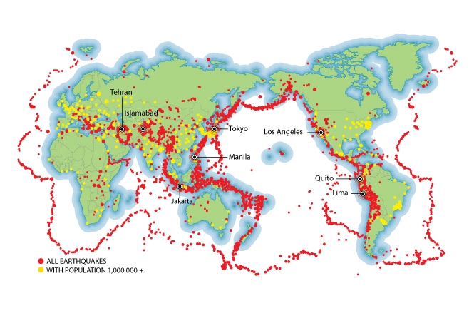 Map showing earthquakes around the world